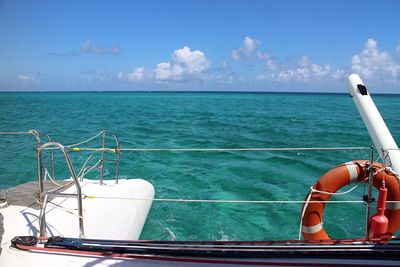 Boat in sea against sky