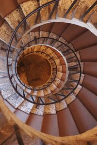 Directly below shot of spiral staircase in building