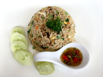 Close-up of served food in plate