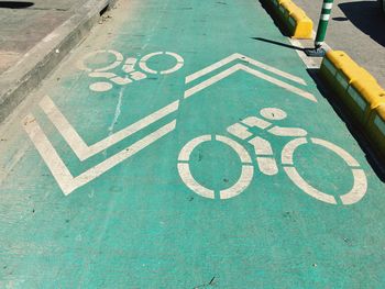 High angle view of bicycle lane