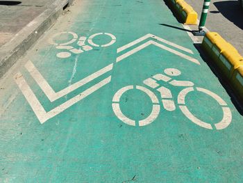 High angle view of bicycle lane