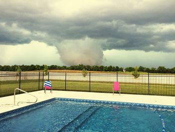 Swimming pool against tornado