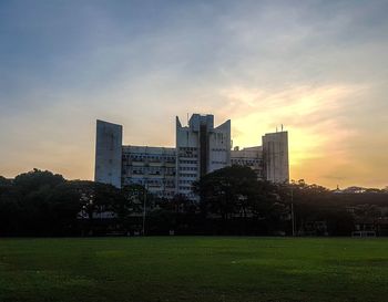 View of city at sunset