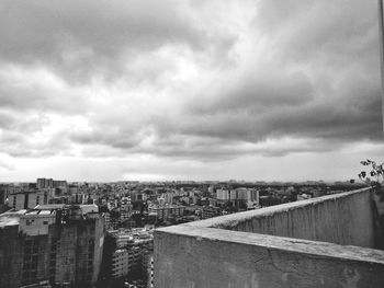 High angle view of buildings against sky