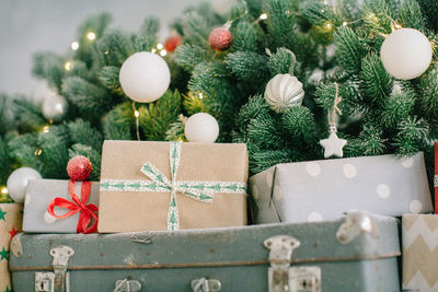 Close-up of christmas decoration on table