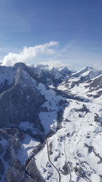 Scenic view of snowcapped mountains against sky