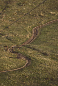 High angle view of winding road on landscape