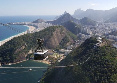 High angle view of overhead cable car over sea