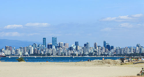 Panoramic view of sea and buildings against sky