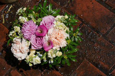 High angle view of rose bouquet