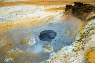 High angle view of rock on sea shore