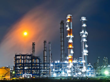 Oil refineries at night.