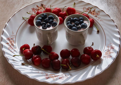 High angle view of breakfast on table