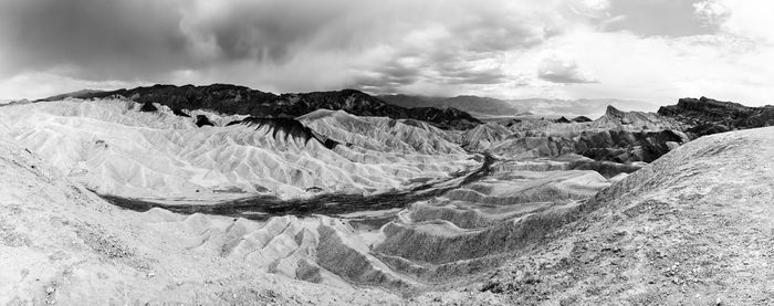 Panoramic view of snowcapped mountains against sky
