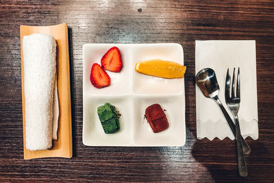 Directly above shot of food in plate on table