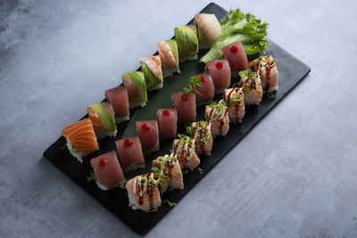 High angle view of vegetables on table