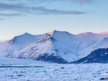 Scenic view of snowcapped mountains against sky