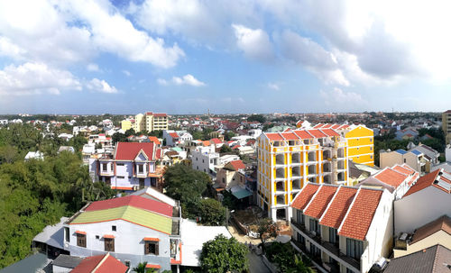 High angle view of townscape against sky