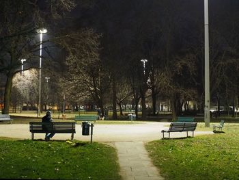 View of park in city at night