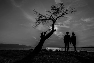 Silhouette people standing on land against sky