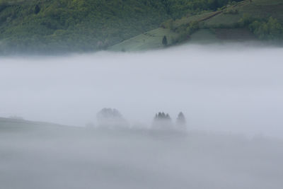 Scenic view of landscape during foggy weather