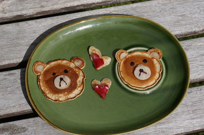 High angle view of breakfast on table