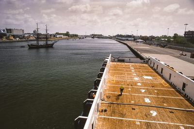 High angle view of bridge over river against sky