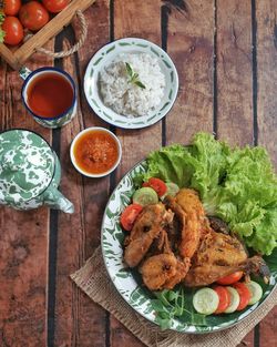 High angle view of food on table