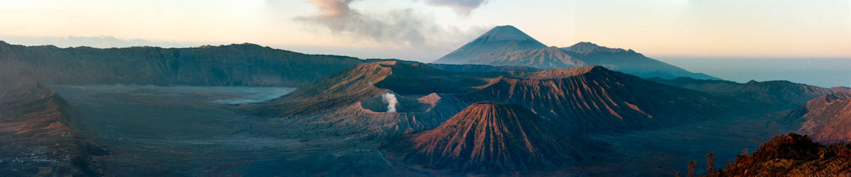 Panoramic view of mountain range against sky