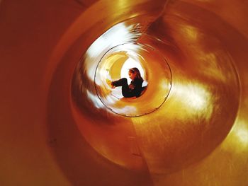 High angle view of people in tunnel