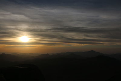 Scenic view of mountains against dramatic sky