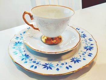 High angle view of tea served on table