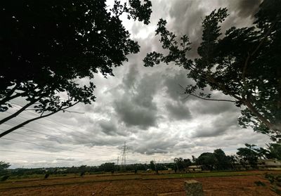 Scenic view of field against cloudy sky