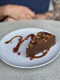 Close-up of chocolate cake in plate