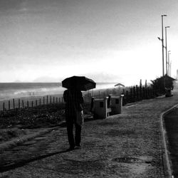 Rear view of woman standing on beach