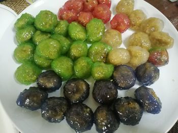 High angle view of grapes in plate