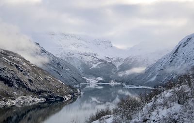 Scenic view of snowcapped mountains against sky