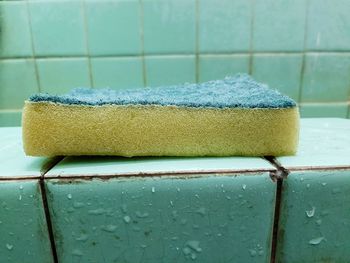 Close-up of sponge on tile 