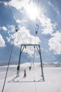 People standing on snow covered landscape