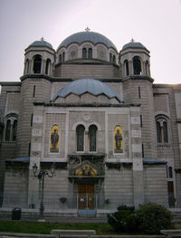 Facade of cathedral against clear sky