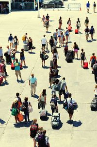 High angle view of people playing outdoors