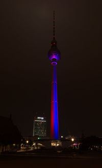 Communications tower at night