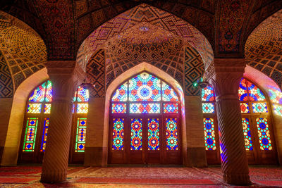 Low angle view of stained glass in building