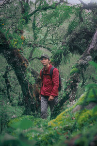 Portrait of man standing on tree