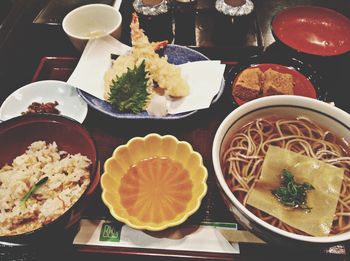 Close-up of food served on table