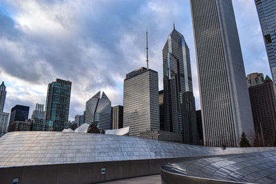 Low angle view of buildings against cloudy sky