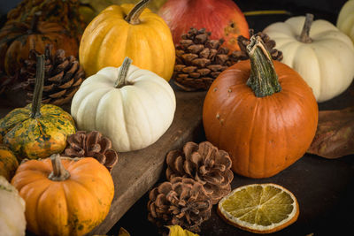 High angle view of pumpkins in market during autumn