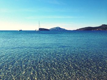 Scenic view of sea against blue sky