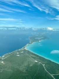 Aerial view of bay against sky