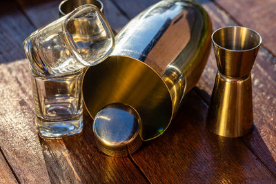 High angle view of drink on table